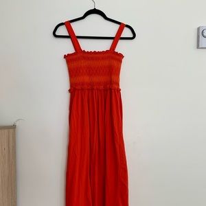 Zara Elasticized Maxi Dress Size Small Bright Red